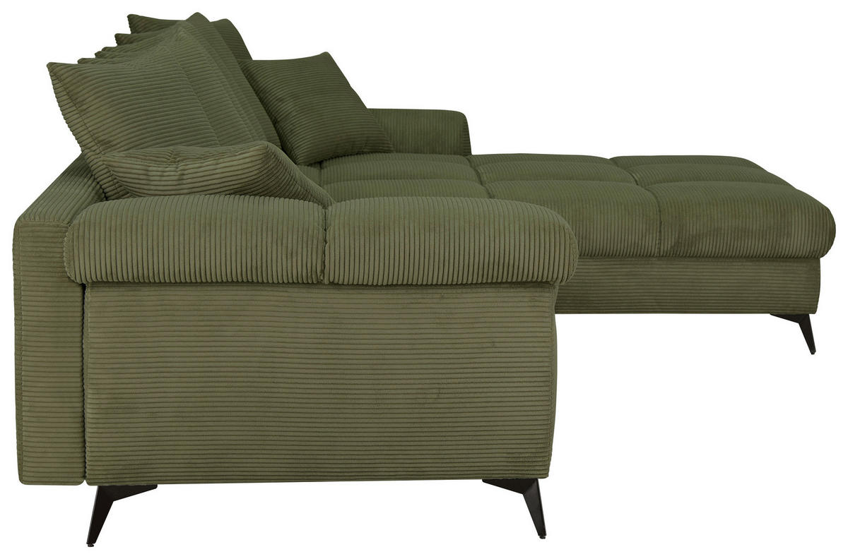 ECKSOFA Grün Cord Rückenkissen, Armlehnenkissen, Rücken echt  - Schwarz/Grün, KONVENTIONELL, Textil/Metall (332/231cm) - Carryhome
