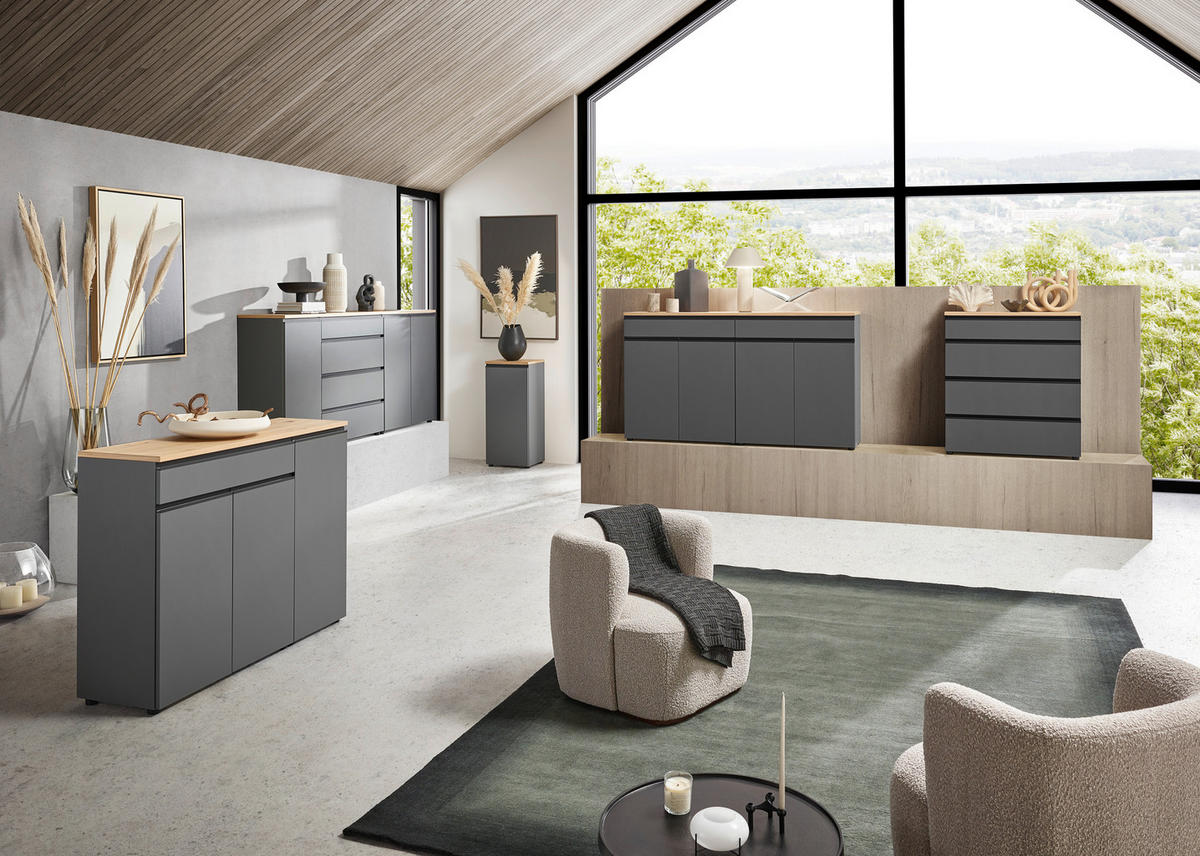 KOMMODE  in 45/102/41 cm  - Eichefarben/Schwarz, Design, Holz/Holzwerkstoff (45/102/41cm) - Dieter Knoll
