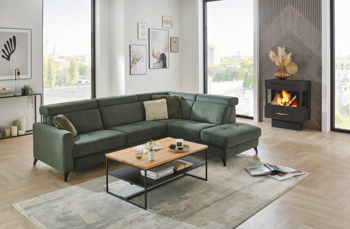 ECKSOFA Beldomo System Dunkelgrün Flachgewebe Kopfteilverstellung  - Dunkelgrün/Schwarz, KONVENTIONELL, Textil/Metall (276/214cm) - Beldomo System