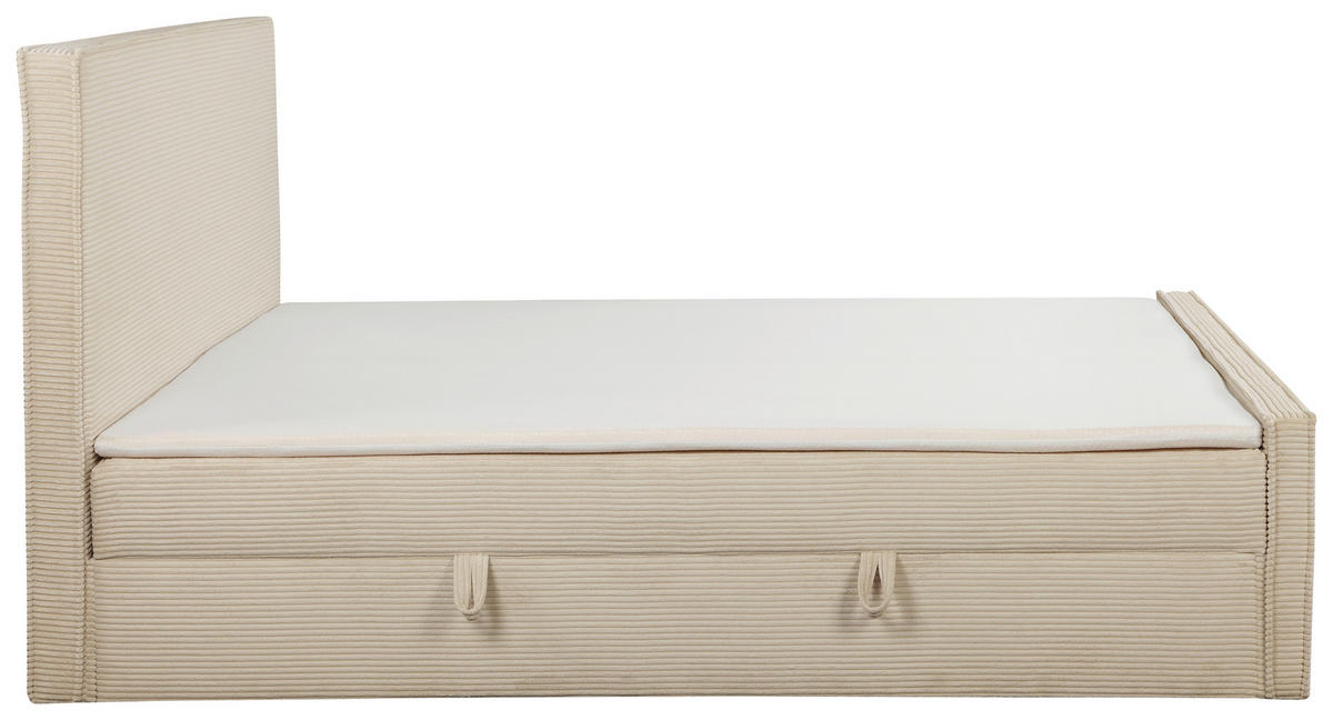 BOXBETT 180/200 cm,  in Beige, gepolstertes Kopfteil, Bettkasten, Topper, Matratzen, H3 + H3 = fest  - Beige/Schwarz, Basics, Kunststoff/Textil (180/200cm) - Chameo