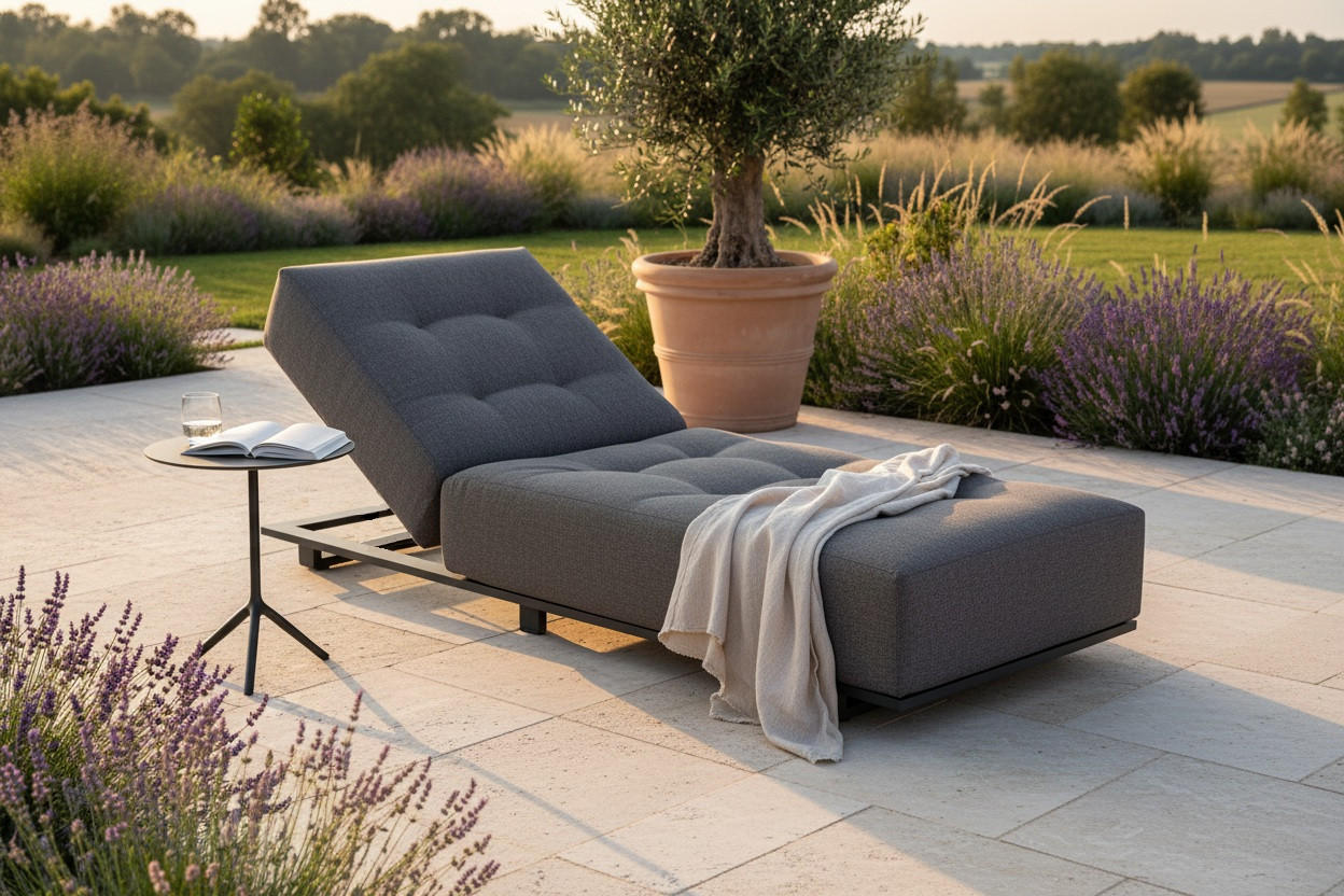 GARTENLIEGE 200/31/75 cm  - Weiss/Dunkelgrau, Modern, Textil/Metall (200/31/75cm) - Ambia Garden
