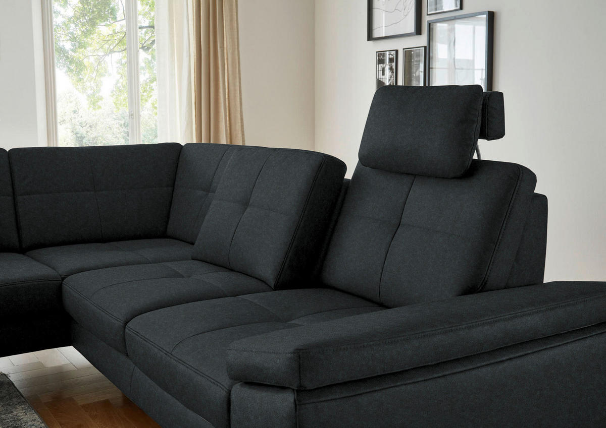 ECKSOFA in Lederlook, Mikrofaser Anthrazit  - Anthrazit/Schwarz, Design, Textil/Metall (194/261cm) - Beldomo System