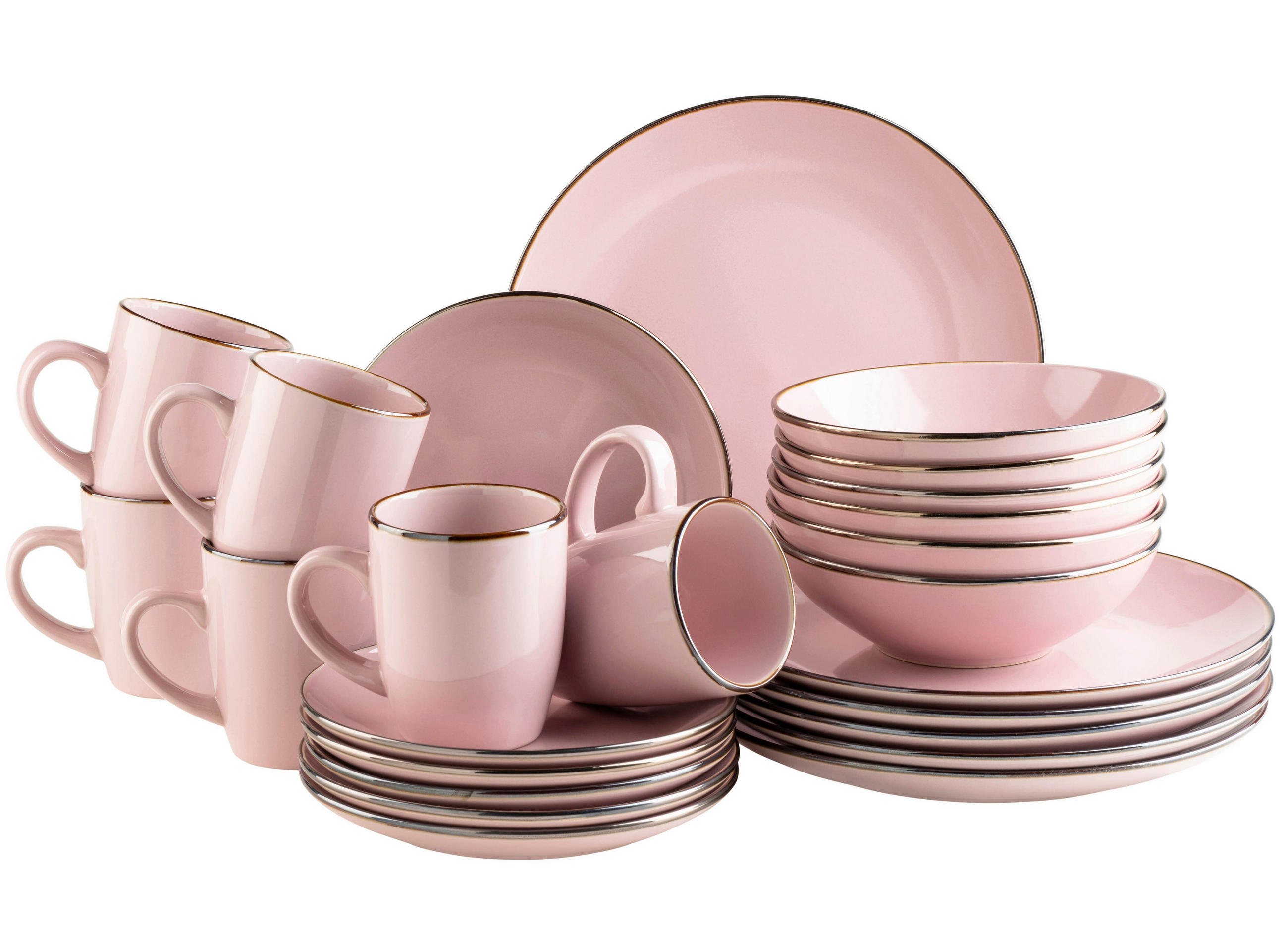 KOMBISERVICE Rosa Metallic Rim 24-teilig 6 Personen  - Rosa, Basics, Keramik - Mäser