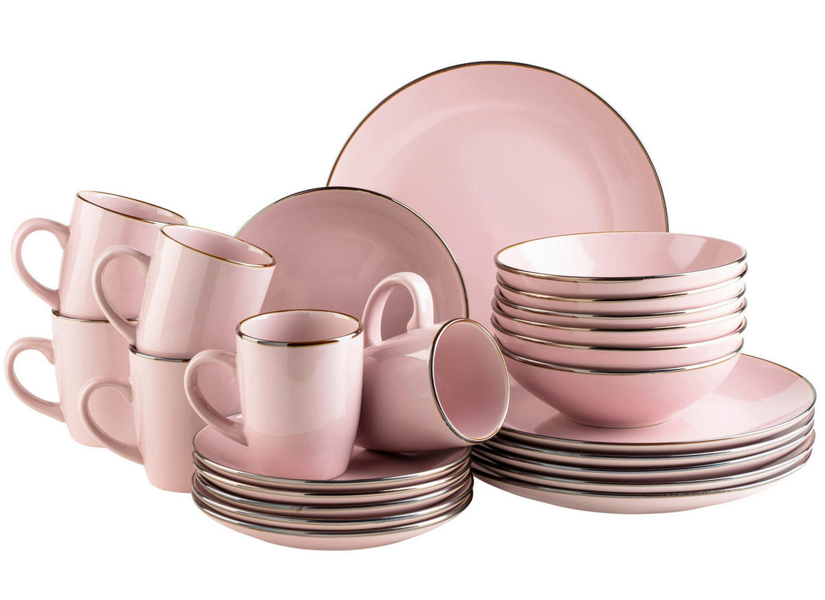KOMBISERVICE Metallic Rim 24-teilig  - Rosa, Basics, Keramik - Mäser