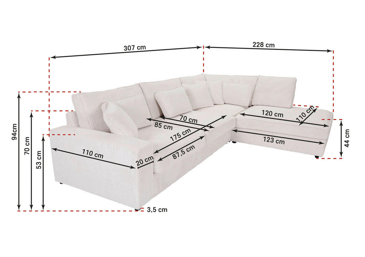 ECKSOFA Taupe Flachgewebe Zierkissen, Rückenkissen, Rücken echt  - Taupe/Schwarz, MODERN, Kunststoff/Textil (307/228cm) - Carryhome