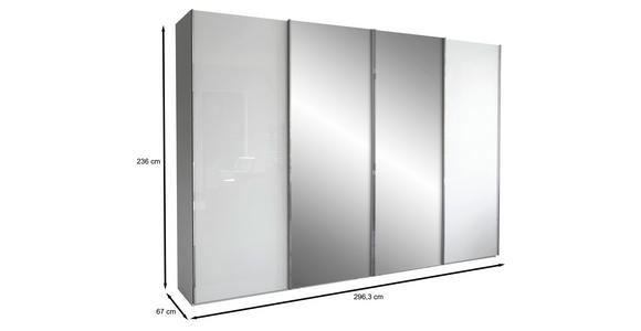 SCHWEBETÜRENSCHRANK 300/236/67 cm 4-türig  - Chromfarben/Weiß, KONVENTIONELL, Glas/Holzwerkstoff (300/236/67cm) - Dieter Knoll