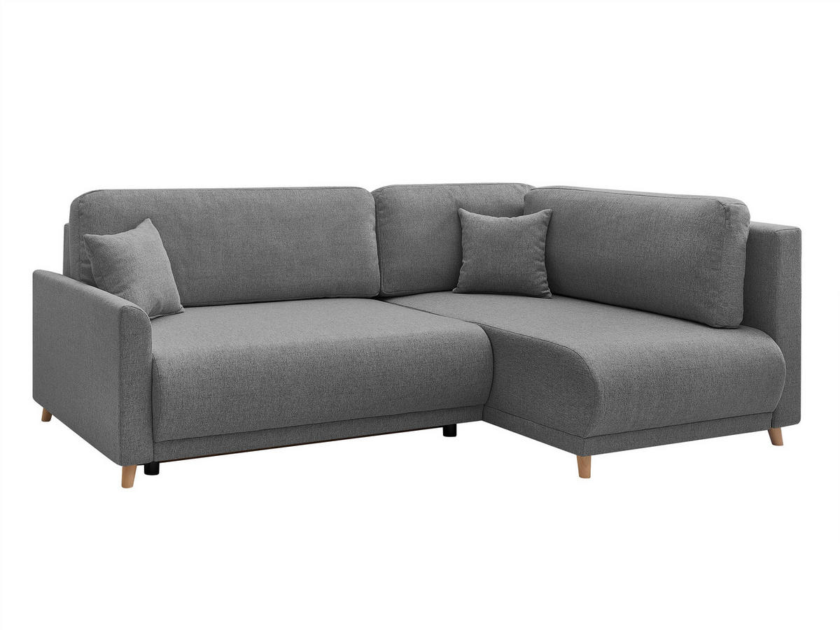 ECKSOFA MILOS Grau Flachgewebe, Struktur Rückenkissen, Bettkasten, Schlaffunktion, Rücken echt  - Naturfarben/Grau, Design, Textil (224/148cm) - P & B