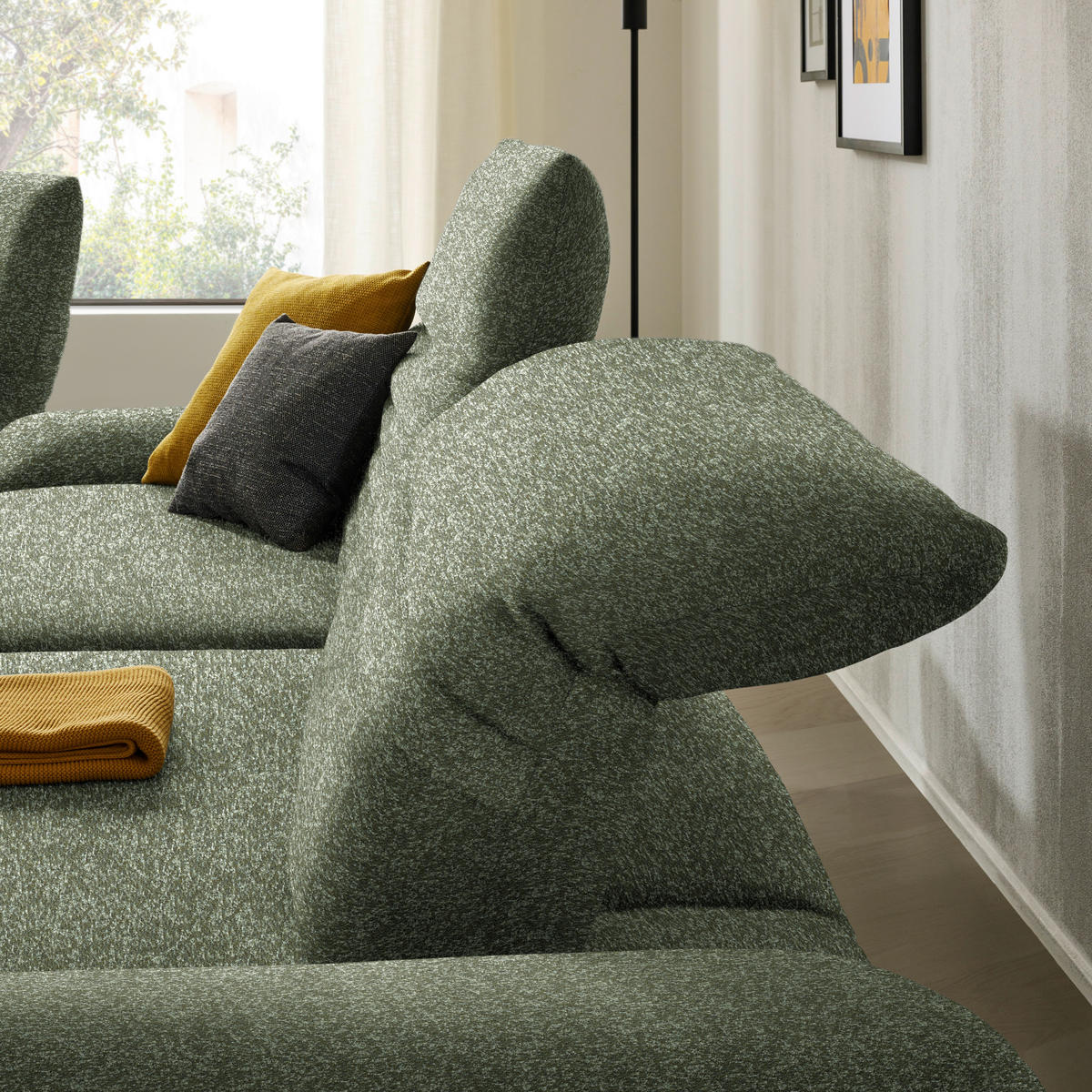 ECKSOFA  in Bouclé Grün  280/170-195 cm  - Schwarz/Grün, Design, Textil/Metall (280/170-195cm) - Dieter Knoll