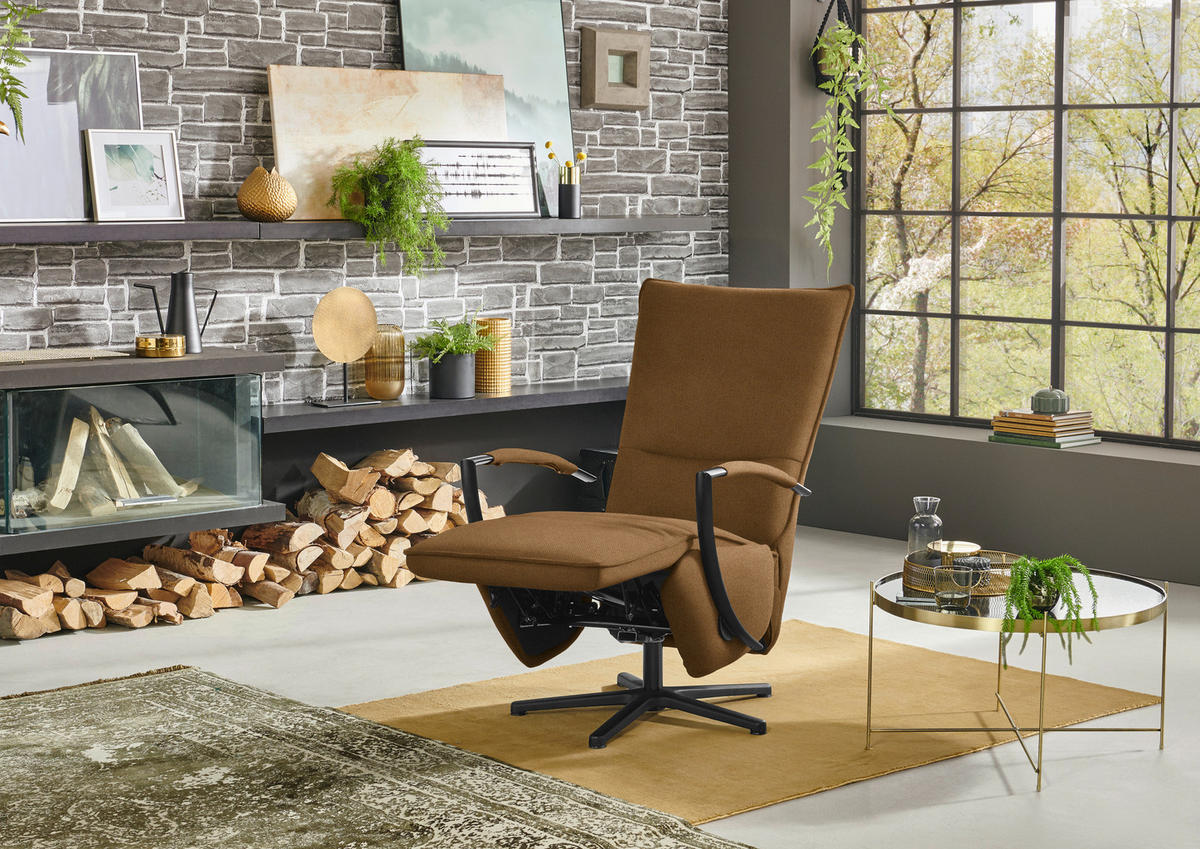 RELAXSESSEL in Textil Braun, Gelb, Schwarz  - Gelb/Schwarz, Design, Textil/Metall (66/110-114/84cm) - Moderano