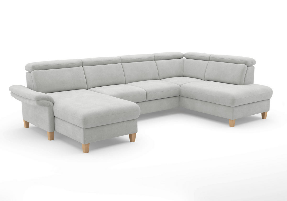 WOHNLANDSCHAFT GLENDALE E Silberfarben Flachgewebe  - Eichefarben/Silberfarben, KONVENTIONELL, Holz/Textil (166/321/193cm) - Sit & More