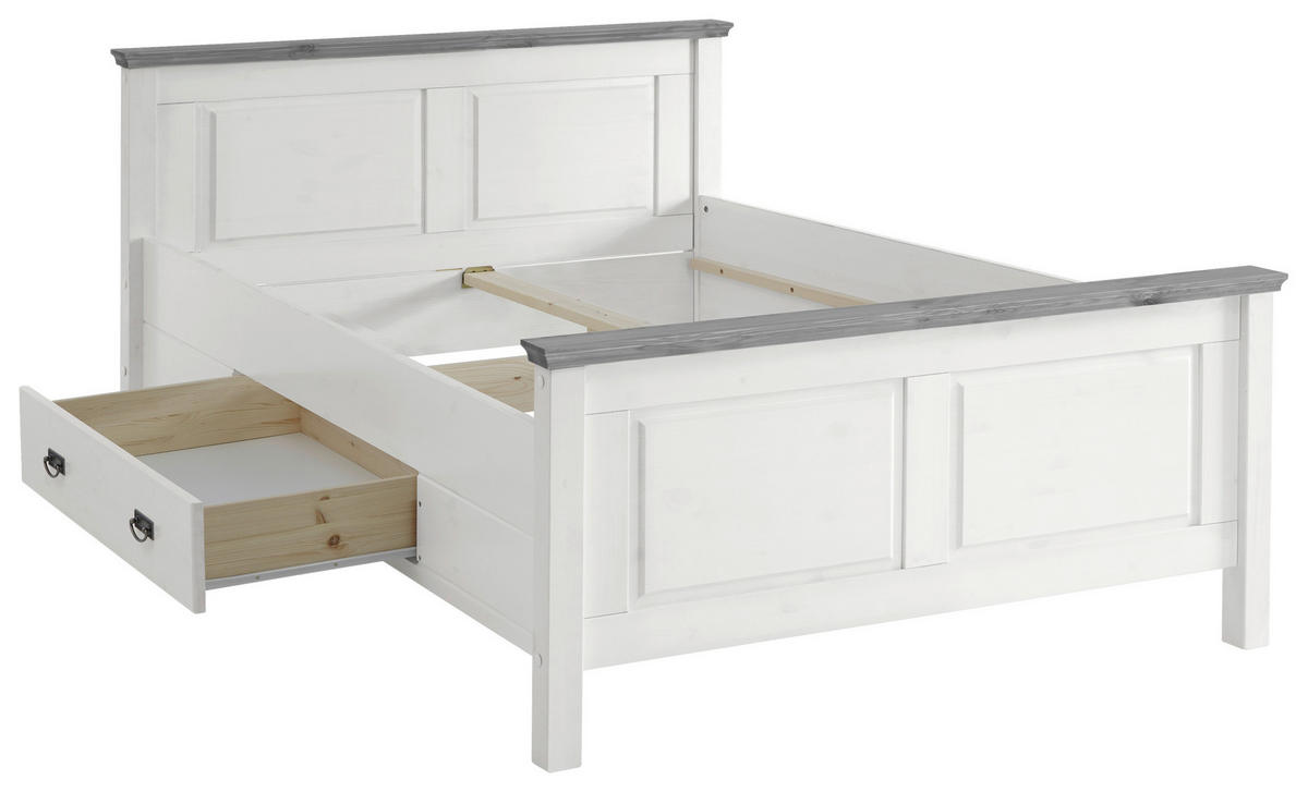 BETT 140/200 cm  in Grau, Weiß  - Weiß/Grau, ROMANTIK / LANDHAUS, Holz (140/200cm) - Boxxx