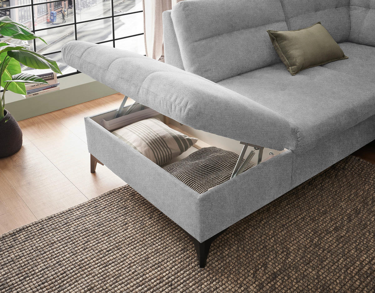 WOHNLANDSCHAFT Hellgrau Webstoff  - Hellgrau/Schwarz, KONVENTIONELL, Kunststoff/Textil (218/324/170cm) - Carryhome