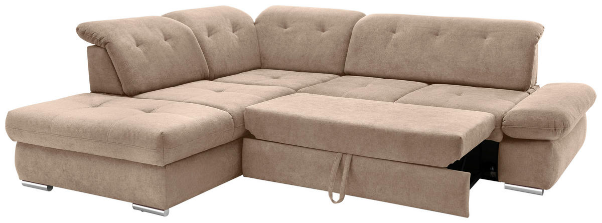 ECKSOFA in Chenille Hellbraun  - Chromfarben/Hellbraun, MODERN, Textil/Metall (254/280cm) - Livetastic