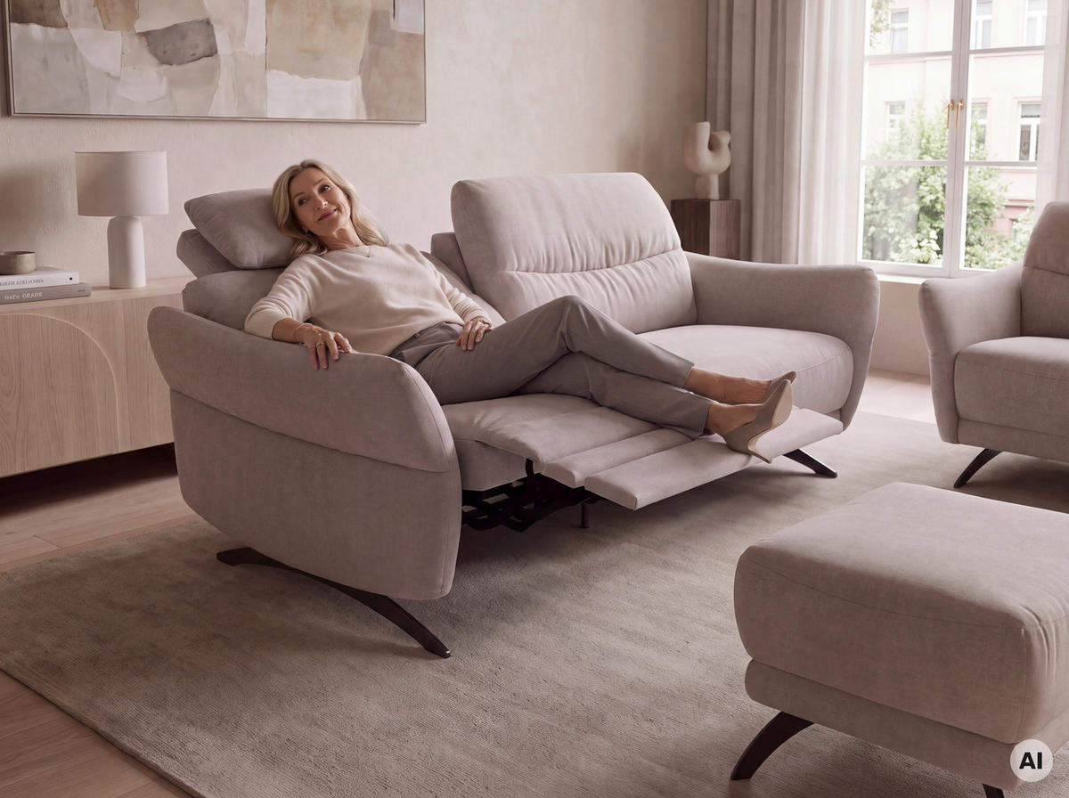 3-SITZER-SOFA  in Flachgewebe Sandfarben  - Sandfarben/Schwarz, KONVENTIONELL, Textil/Metall (196/91/92cm) - Pure Home Comfort