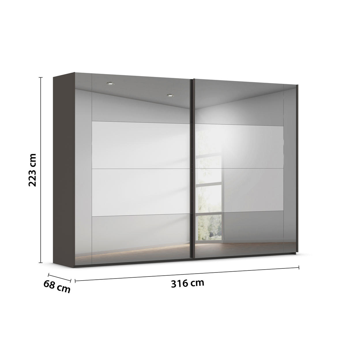 SCHWEBETÜRENSCHRANK in Graphitfarben  - Graphitfarben, Design, Glas/Holzwerkstoff (316/223/68cm) - Xora