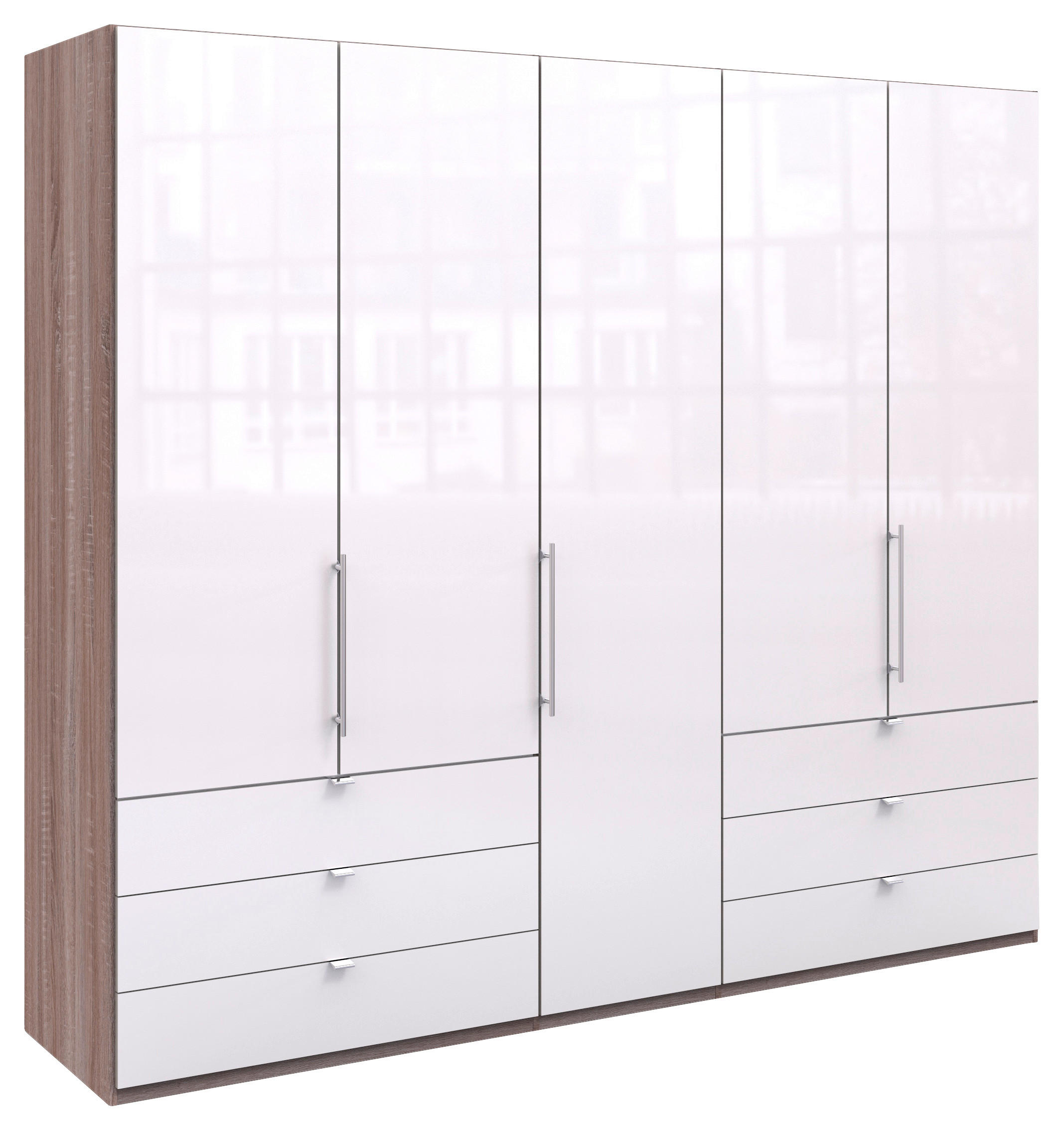FALTTÜRENSCHRANK in Weiss, Trüffeleichefarben  - Chromfarben/Weiss, Konventionell, Glas/Holzwerkstoff (250/216/58cm) - Venda