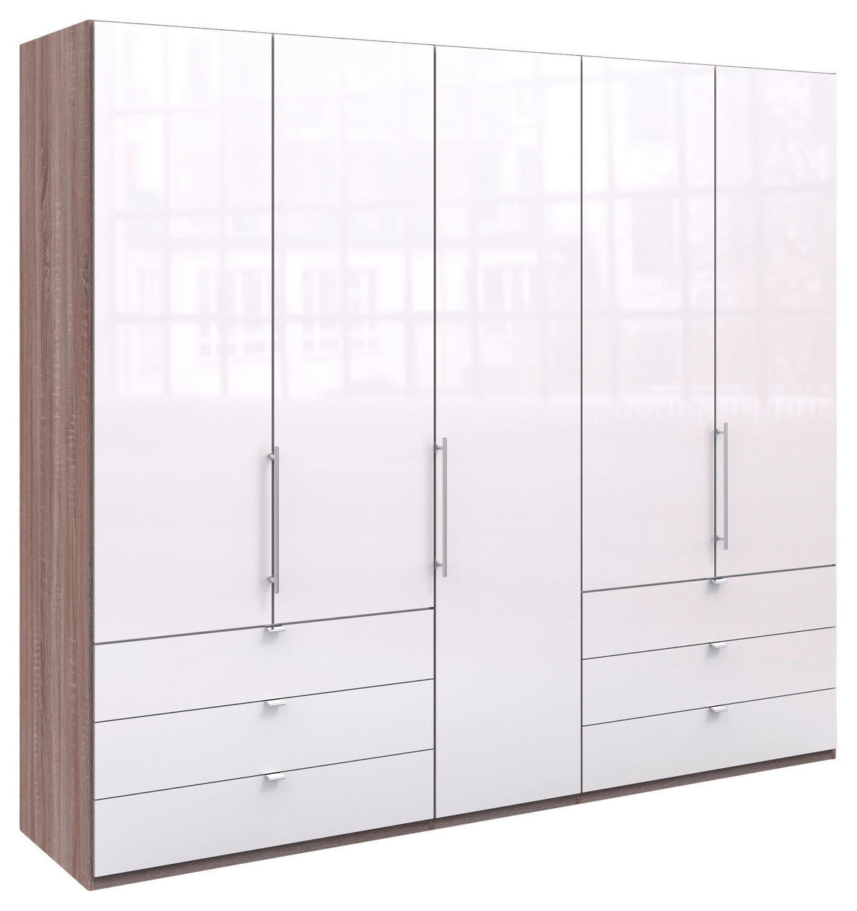 FALTTÜRENSCHRANK in Weiss, Trüffeleichefarben  - Chromfarben/Weiss, Konventionell, Glas/Holzwerkstoff (250/216/58cm) - Venda