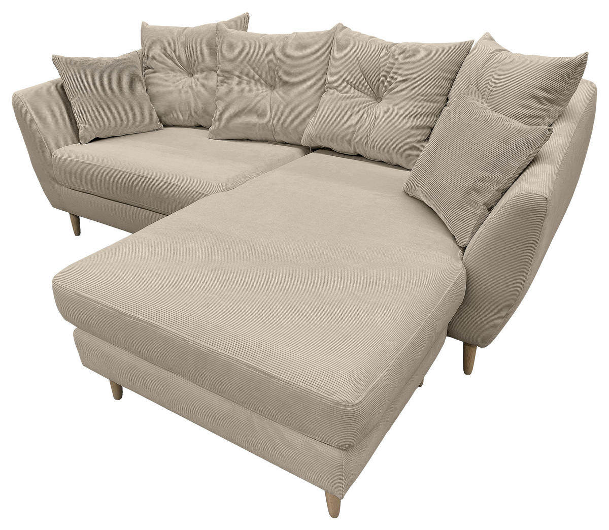 ECKSOFA Beige Feincord  - Beige/Buchefarben, KONVENTIONELL, Holz/Textil (211/154cm) - Carryhome