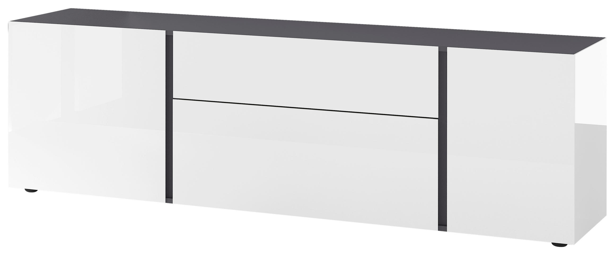 LOWBOARD Graphitfarben, Weiß - Graphitfarben/Schwarz, MODERN, Glas/Holzwerkstoff (180/52/42cm) - Voleo