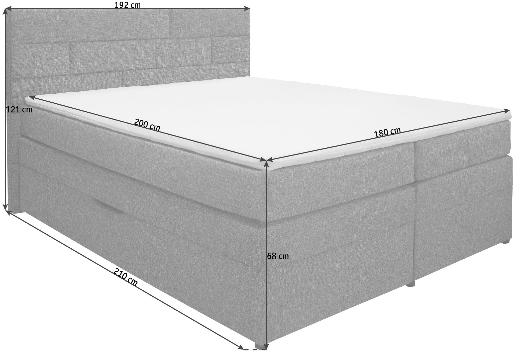 BOXSPRINGBETT 180/200 cm  in Hellgrau  - Wengefarben/Hellgrau, KONVENTIONELL, Holz/Textil (180/200cm) - Carryhome