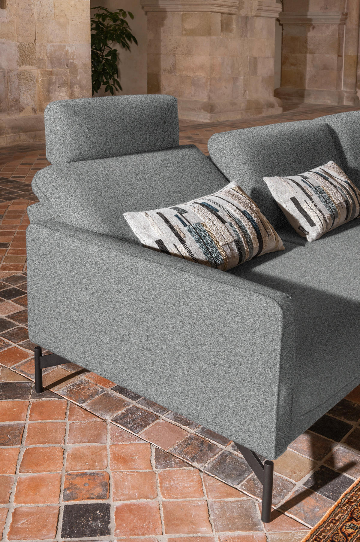 ECKSOFA in Flachgewebe, Struktur Hellgrau  254/230 cm  - Anthrazit/Hellgrau, Design, Textil/Metall (254/230cm) - Johann Jakob