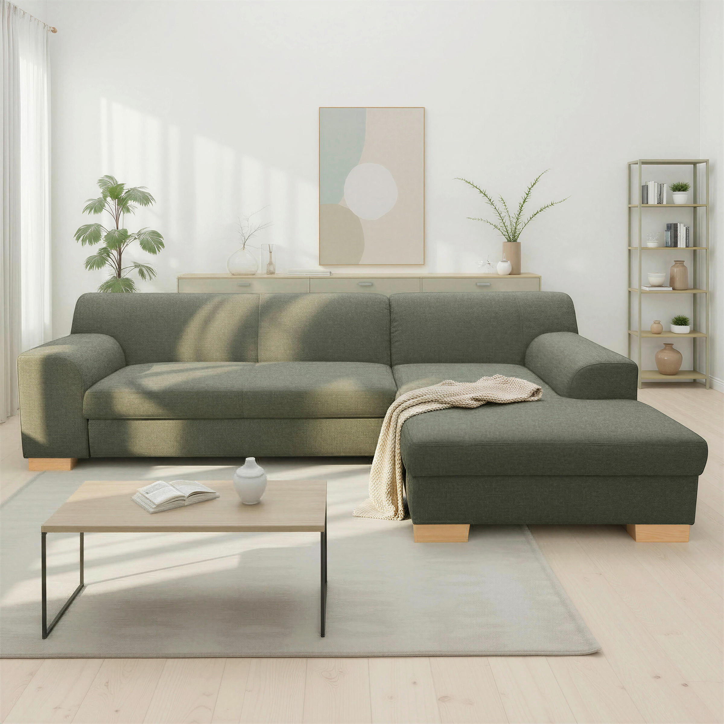 ECKSOFA TINOS Grün Webstoff  - Beige/Grün, Basics, Textil (273/157cm) - MID.YOU