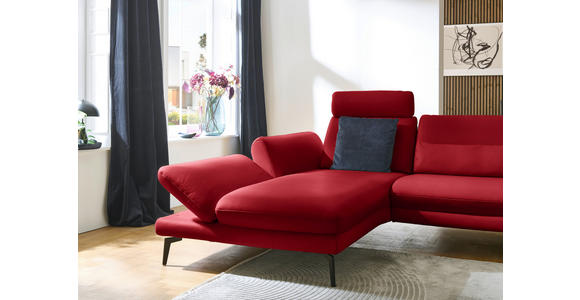 ECKSOFA in Echtleder Rot 195/308 cm - Rot/Schwarz, Design, Leder/Metall (195/308cm) - Dieter Knoll