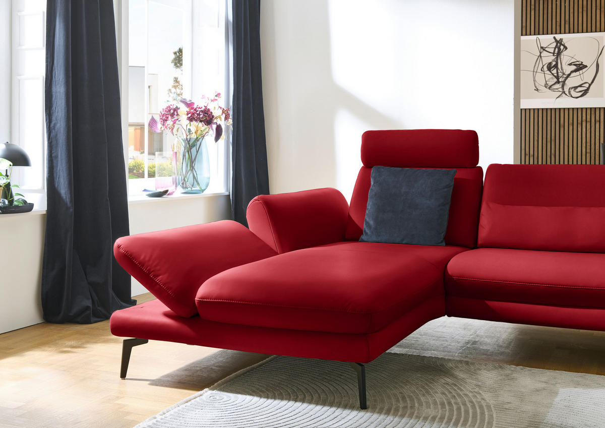 ECKSOFA in Echtleder Rot  - Rot/Schwarz, Design, Leder/Metall (195/308cm) - Dieter Knoll