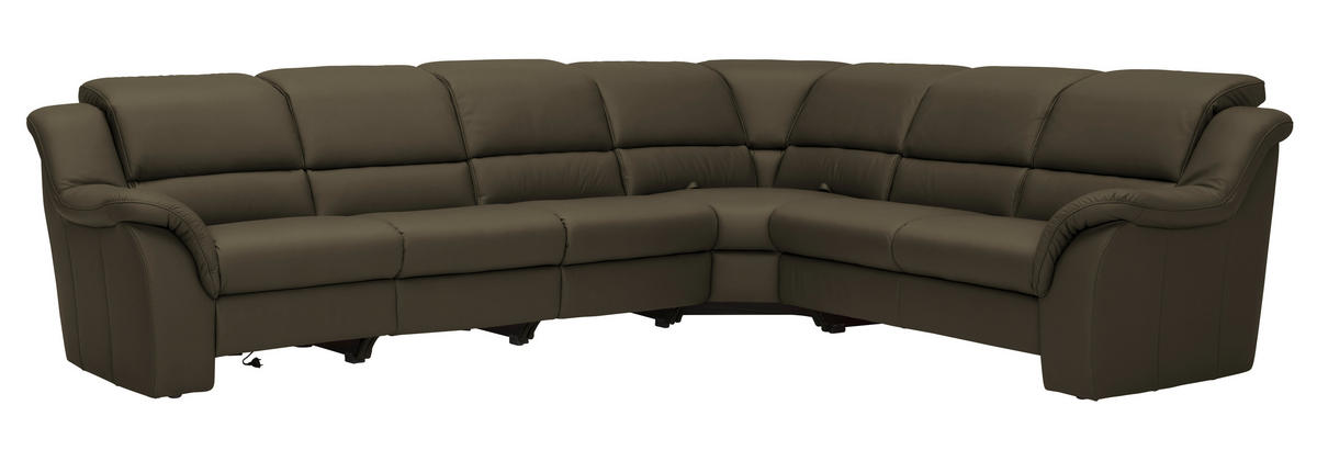 ECKSOFA  in Echtleder Olivgrün  324/260 cm  - Chromfarben/Olivgrün, KONVENTIONELL, Leder/Kunststoff (324/260cm) - Cantus