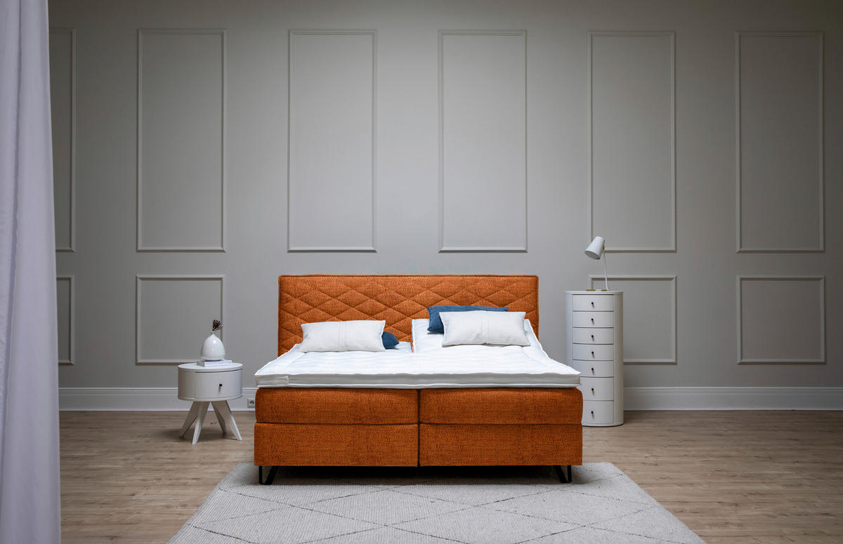 BOXSPRINGBETT 180/200 cm  in Cognac  - Cognac/Schwarz, Konventionell, Holz/Textil (180/200cm) - Sjöholm