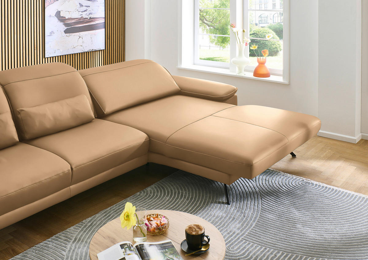 ECKSOFA in Echtleder Honig  - Schwarz/Honig, Design, Leder/Metall (332/193cm) - Dieter Knoll