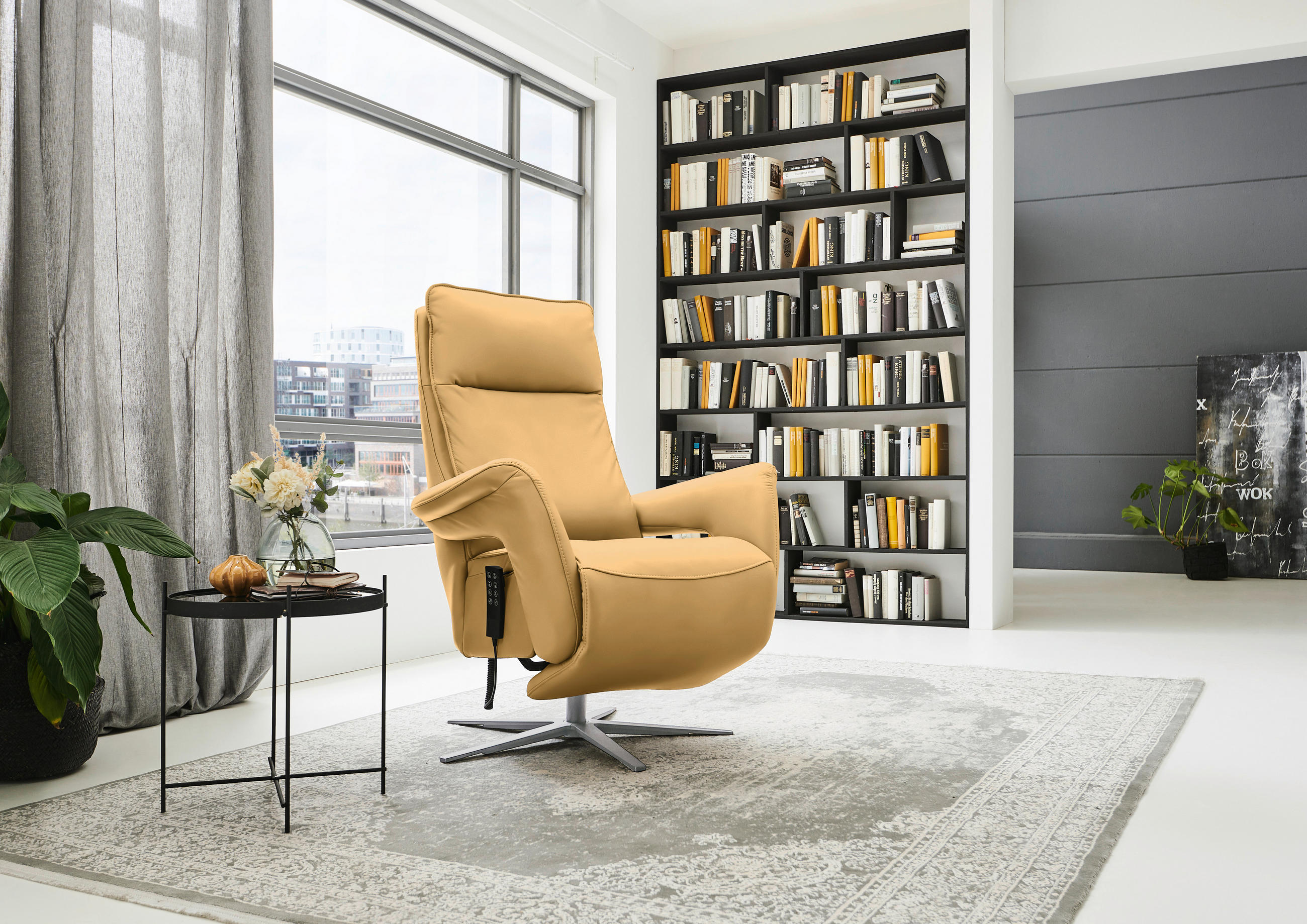 RELAXSESSEL in Leder Gelb  - Edelstahlfarben/Gelb, Design, Leder/Metall (79-83/116/87-176cm) - Valdera
