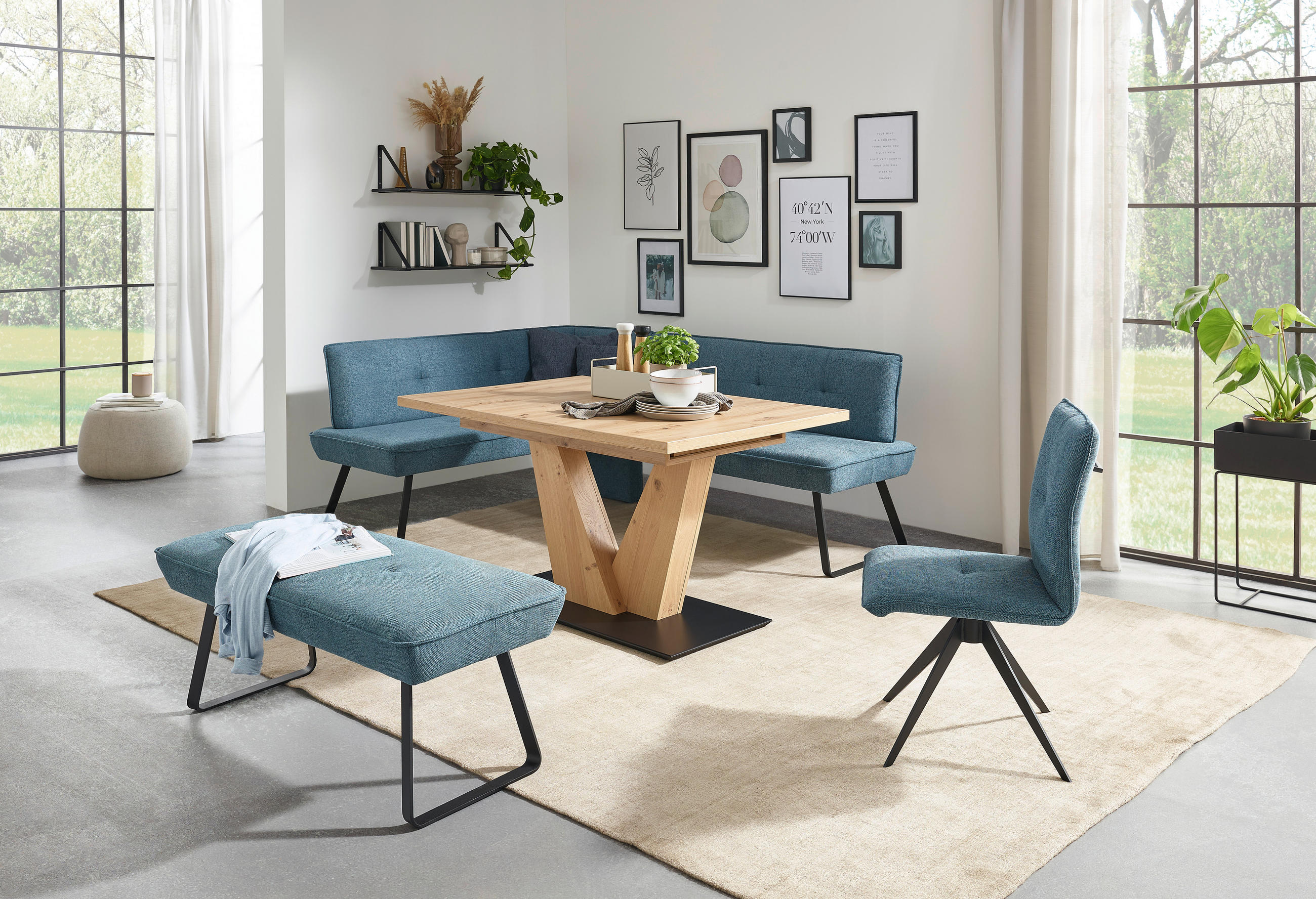 ECKBANK 181/157 cm  in Blau, Schwarz  - Blau/Schwarz, Design, Textil/Metall (181/157cm) - Dieter Knoll