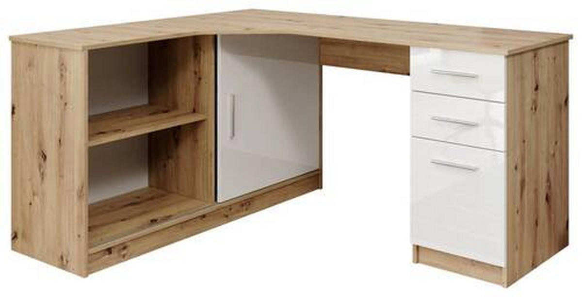 ECKSCHREIBTISCH 120/150/75 cm  in Weiß, Eichefarben  - Eichefarben/Alufarben, KONVENTIONELL, Holzwerkstoff/Kunststoff (120/150/75cm) - Venda