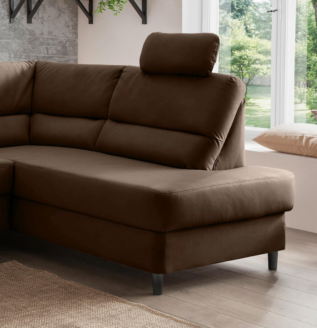 ECKSOFA in Lederlook Braun  - Schwarz/Braun, Modern, Holz/Textil (266/190cm) - Livetastic