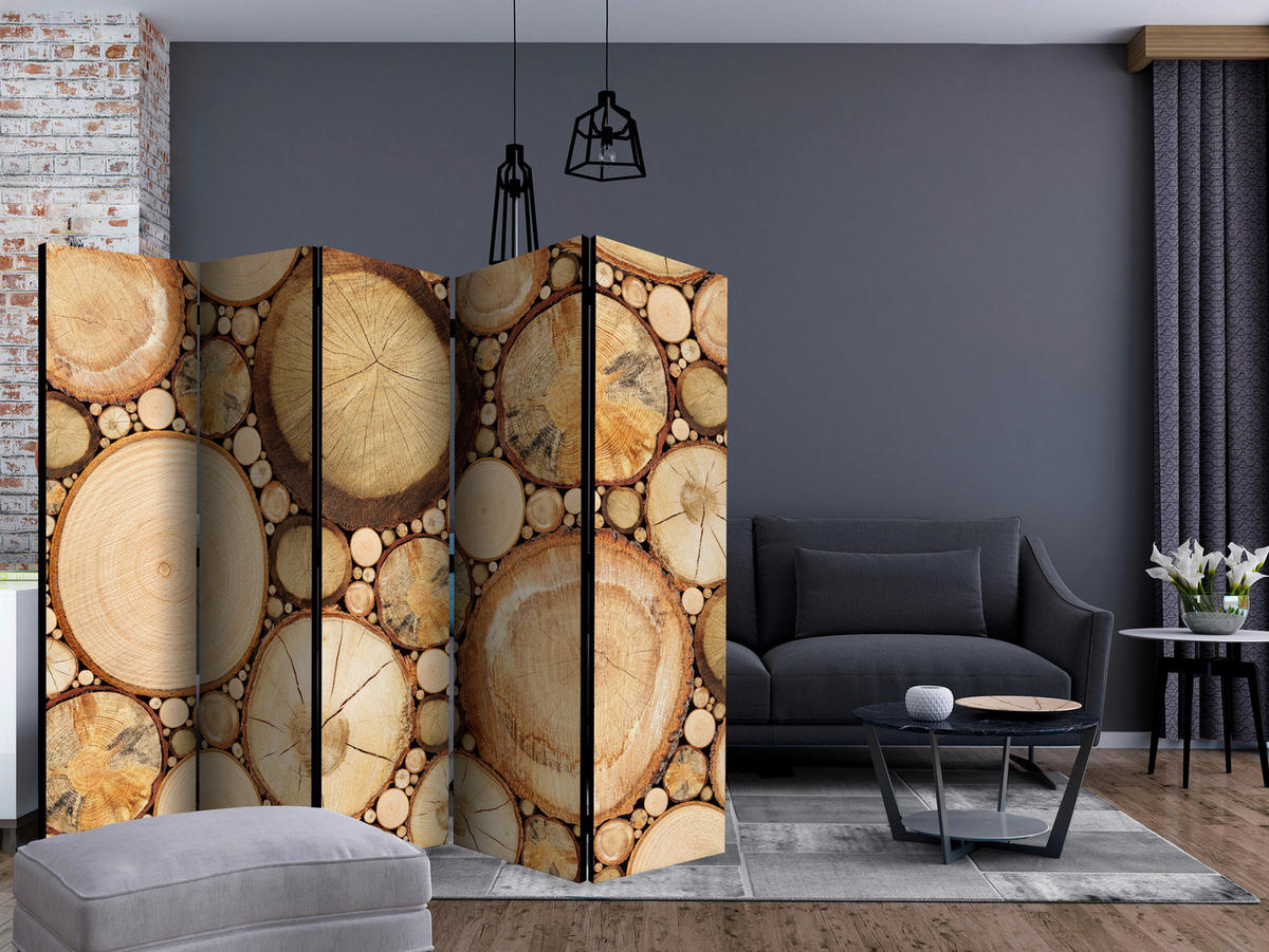 PARAVENT mit 5  Flügel - Beige/Braun, Basics, Holz/Textil (225/172/3cm) - artgeist