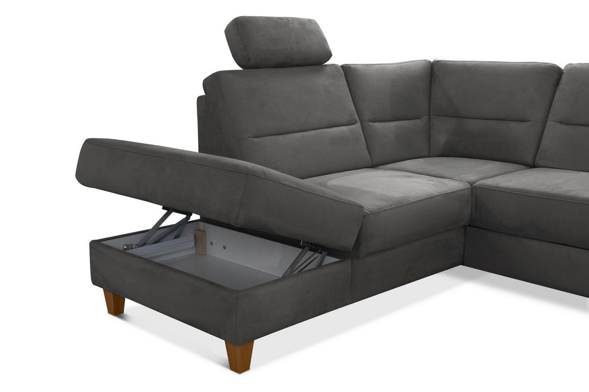 WOHNLANDSCHAFT in Mikrofaser Grau  - Eichefarben/Grau, Konventionell, Holz/Textil (212/308/163cm) - Sit & More