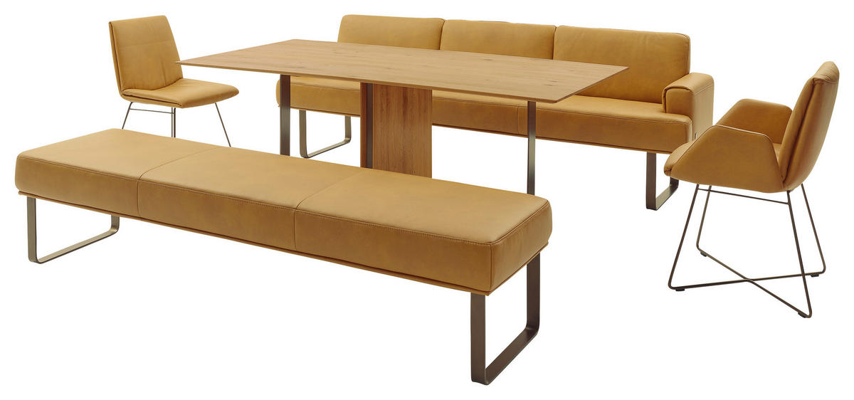 SITZBANK 251/84/67 cm Echtleder Gelb, Bronzefarben Metall  - Gelb/Bronzefarben, Design, Leder/Metall (251/84/67cm) - Musterring