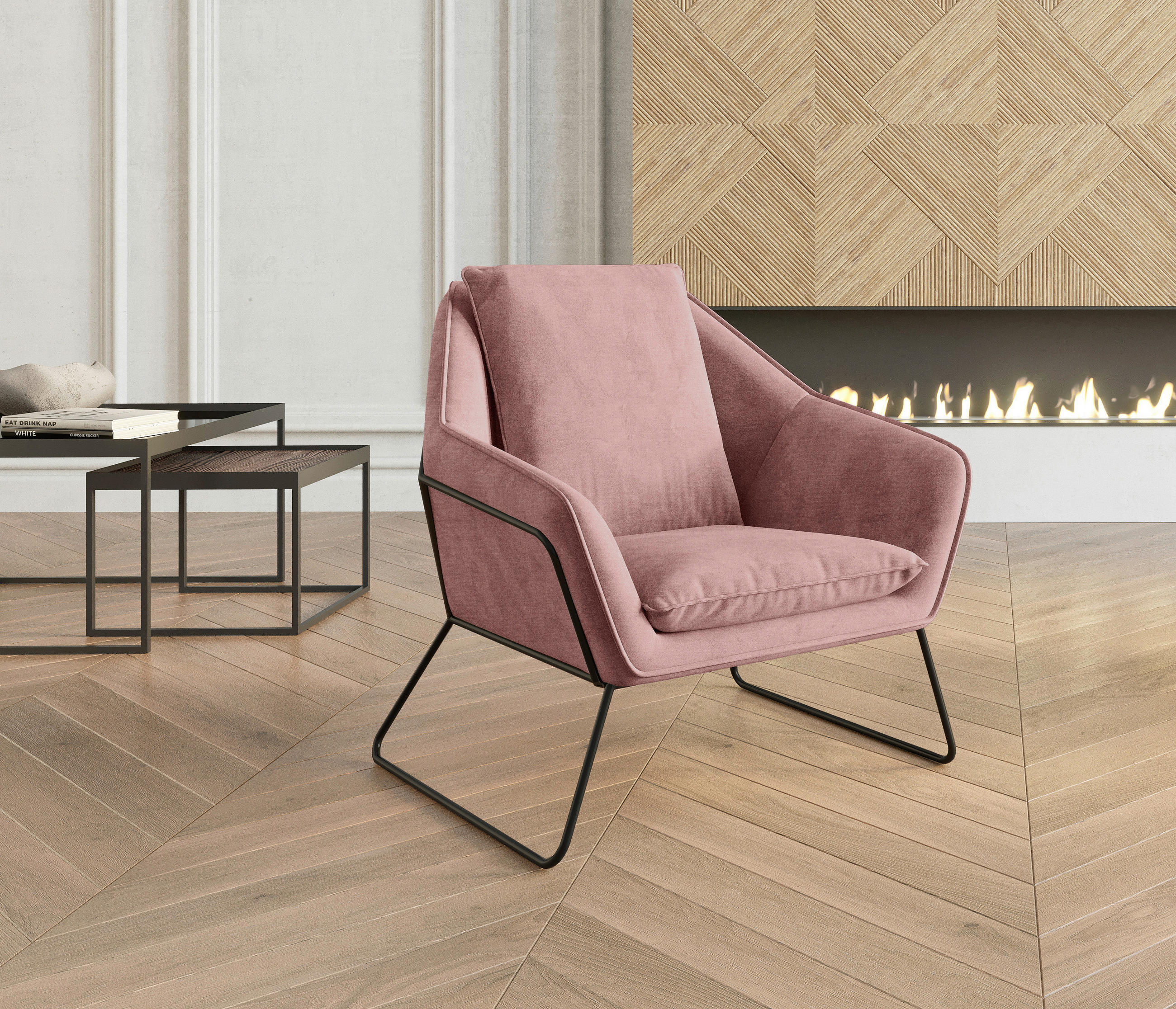 SESSEL in Flachgewebe Altrosa  - Schwarz/Altrosa, Design, Textil/Metall (78/85/85cm) - Livetastic