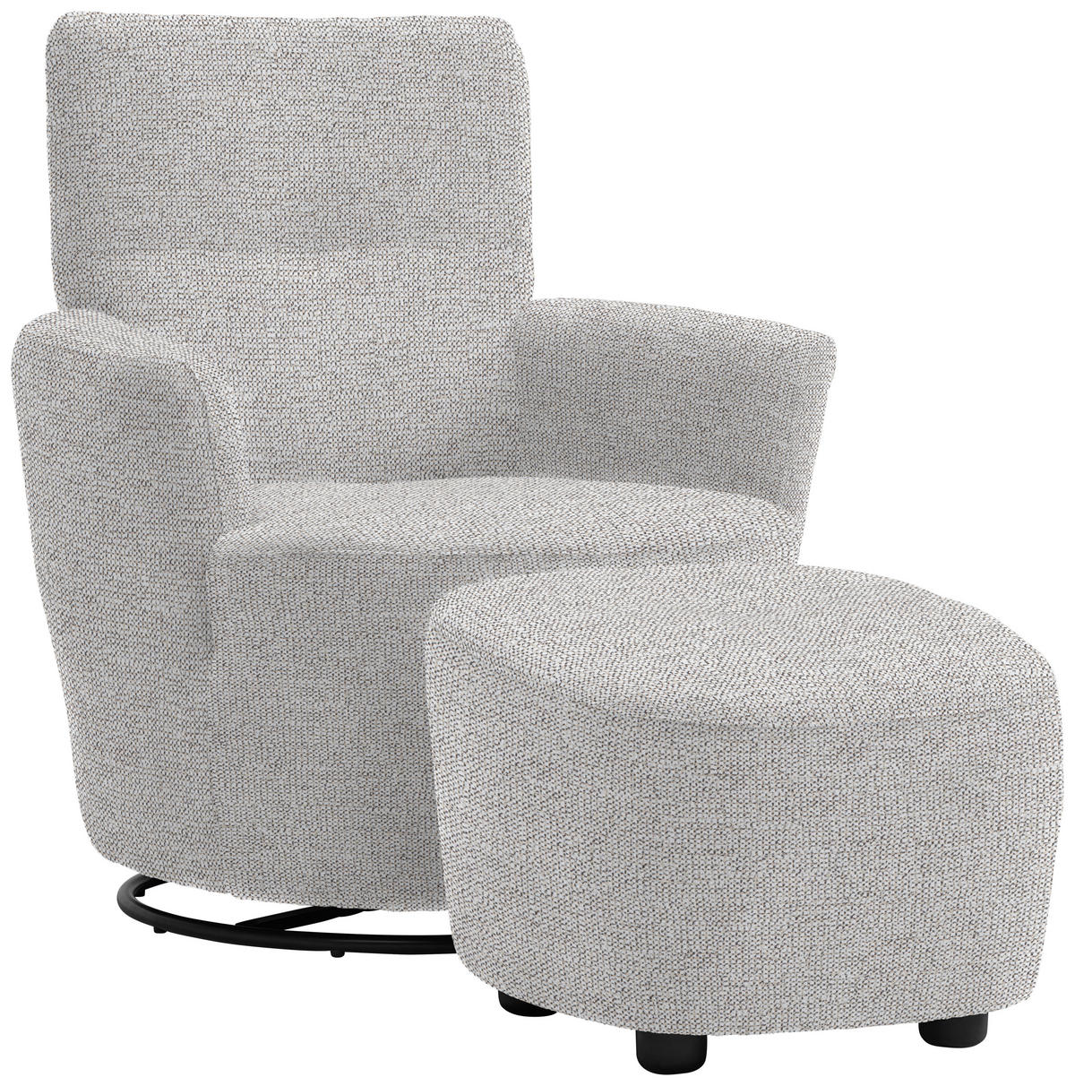 SESSEL in Chenille, Flachgewebe Ecru  - Ecru/Schwarz, Design, Textil/Metall (81/92/84cm) - Xora