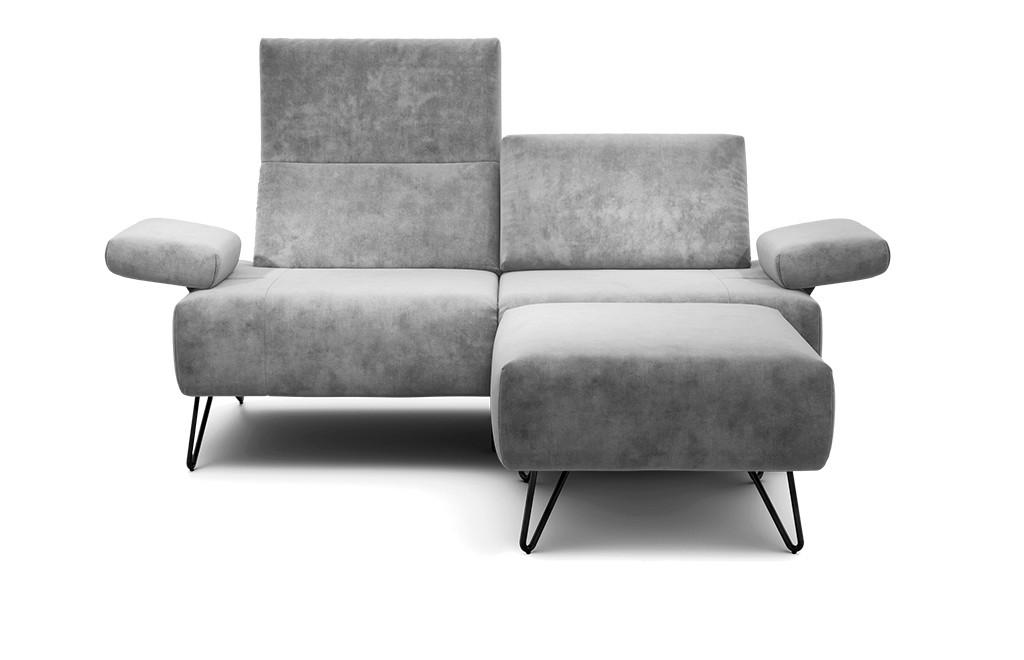 2-SITZER-SOFA Samt Hellgrau  - Hellgrau/Schwarz, Design, Textil/Metall (164-194/85/86-94cm) - SENSOO