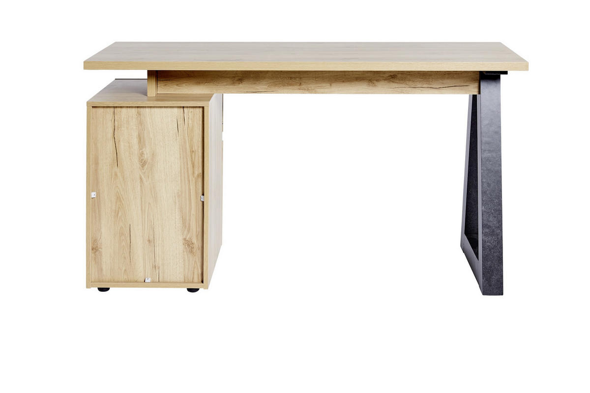 SCHREIBTISCH 140/55/76 cm  in Grau, Eichefarben  - Eichefarben/Grau, Design, Holzwerkstoff/Metall (140/55/76cm)