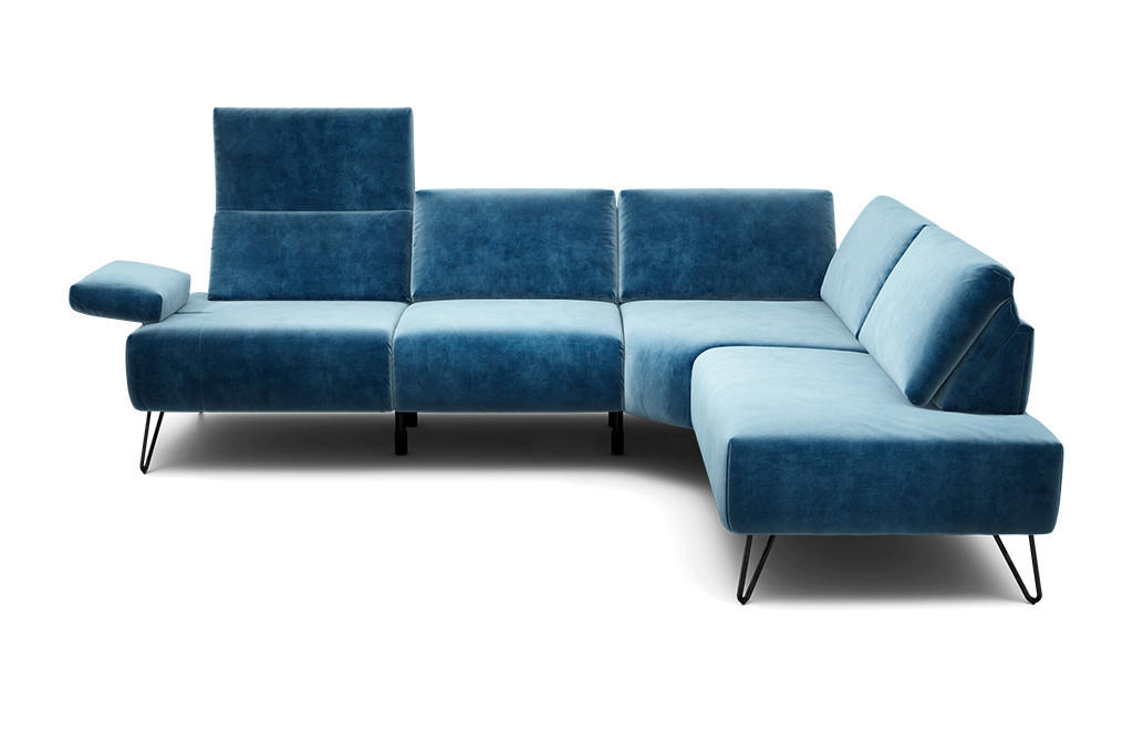ECKSOFA Cosy Blau Samt  - Blau/Schwarz, Design, Textil/Metall (248-263/193cm) - SENSOO