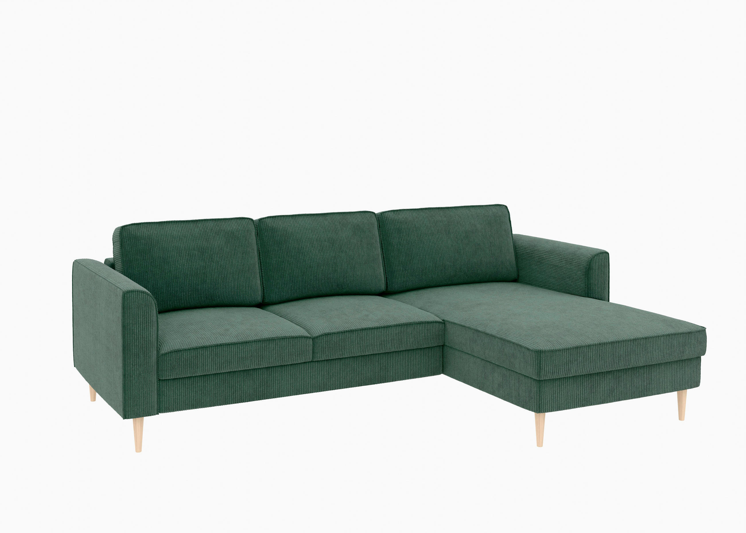 ECKSCHLAFSOFA Cord Dunkelgrün  - Dunkelgrün/Buchefarben, Modern, Holz/Textil (232/161cm) - Trendmanufaktur