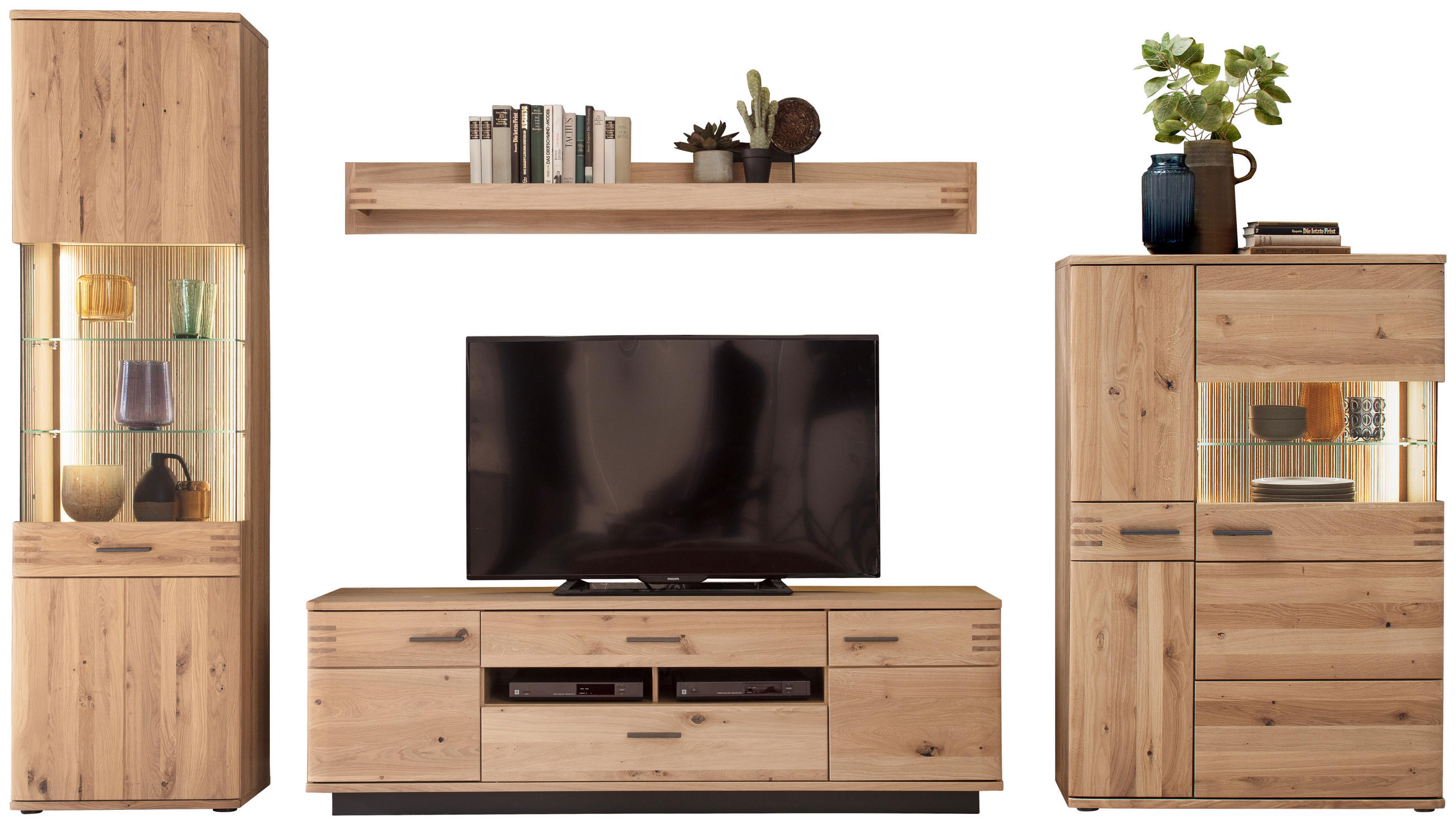 REGAL ZA DNEVNI BORAVAK boje hrasta   - boje hrasta/crna, Design, staklo/drvni materijal (350/208/50cm) - Livetastic