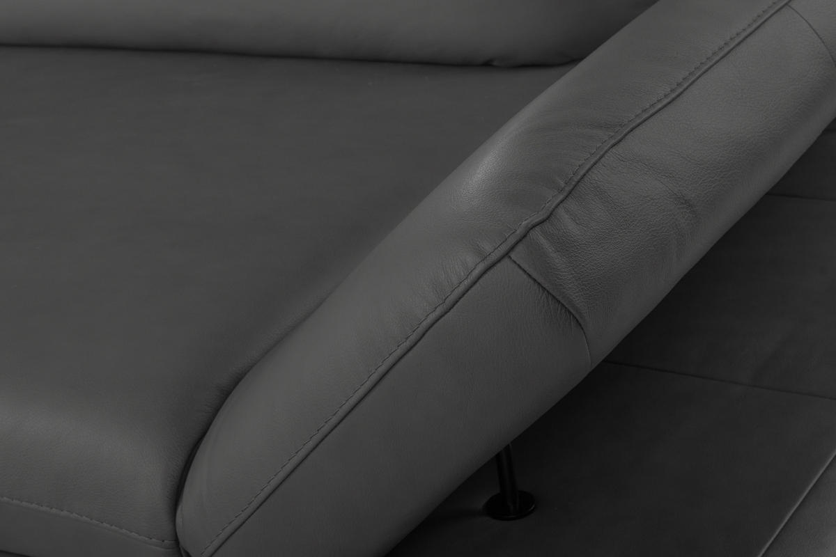 ECKSOFA Dunkelgrau Echtleder Rücken echt, Armteilverstellung, Kopfteilverstellung, Sitztiefenverstellung  - Dunkelgrau/Schwarz, Design, Leder/Metall (160/235cm) - Celina Home