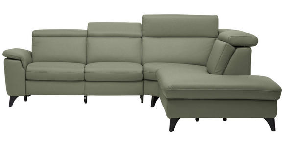 ECKSOFA in Echtleder Grün  - Schwarz/Grün, Design, Leder/Metall (285/239cm) - Cantus