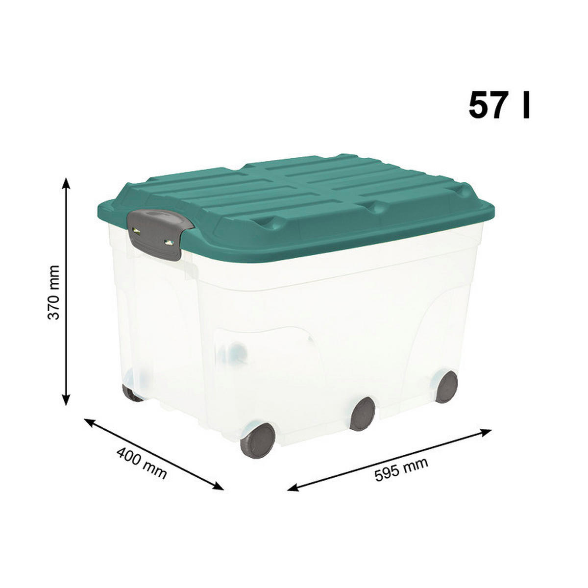 BOX MIT DECKEL    59,5/40/37 cm  - Transparent/Grün, Basics, Kunststoff (59,5/40/37cm) - Rotho