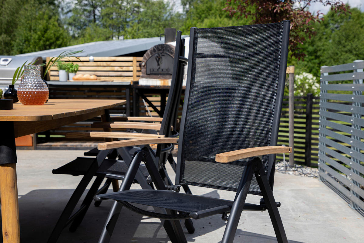 GARTENSTUHL-SET Metall, Textil Naturfarben, Schwarz  - Schwarz/Naturfarben, KONVENTIONELL, Textil/Metall (60/110/75cm) - Gardenson