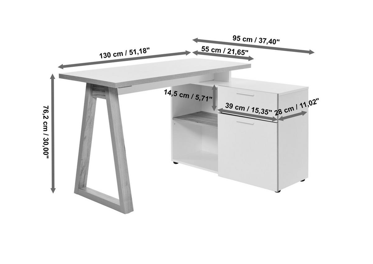 ECKSCHREIBTISCH 130/95/76,2 cm Schwarz, Eichefarben Stauraum, seitenverkehrt montierbar  - Eichefarben/Schwarz, Design, Holzwerkstoff/Metall (130/95/76,2cm) - MID.YOU